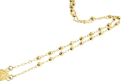 10K Yellow Gold Virgin Mary 3mm Diamond Cut Bead Crucifix Rosary Necklace 27black friday deal